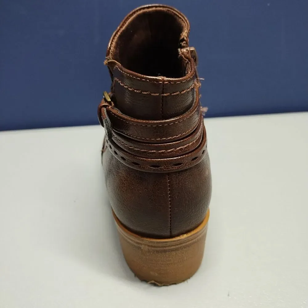 Baretraps Medley Ankle Bootie Womens Size 8M Brown‎ Leather Block Heel Side Zip